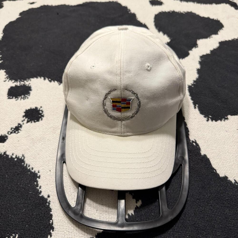 Vintage 90s La Mode Cadillac Cars Designer Hat‎ Cap USA Made White OSFA